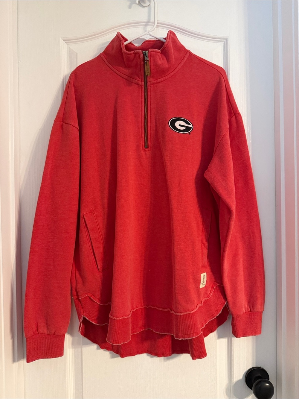 Pressbox Red Quarter-Zip Pullover Sweatshirt with Logo Patch